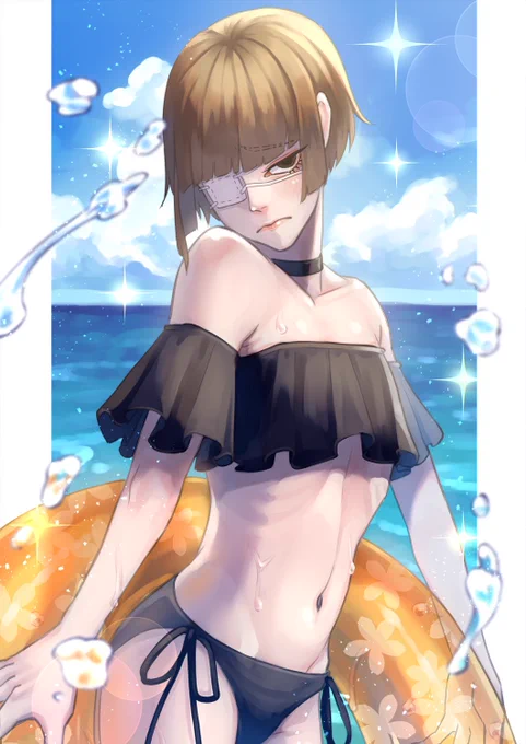 #暑いのでひやっとする絵を貼る…かはわからないけど貴重なうちの子の水着 