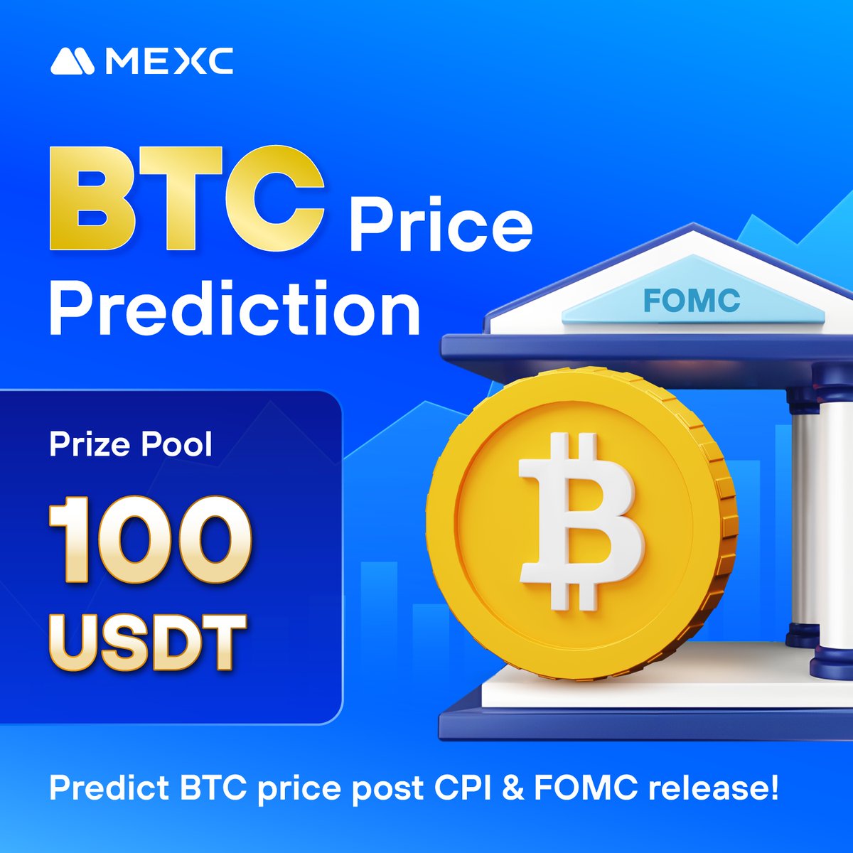 MEXC's tweet photo. 🔥With FOMC &amp; CPI results on the horizon, what’s your take on #Bitcoin's price?🚀

100 $USDT for grabs!
1️⃣Follow + Like @MEXC_Official
2️⃣Share your predictions for the $BTC price at June 13, 08:00 (UTC + 8)
2️⃣Fill out: https://t.co/EUO85Q2quF https://t.co/AA7X71RU7Z