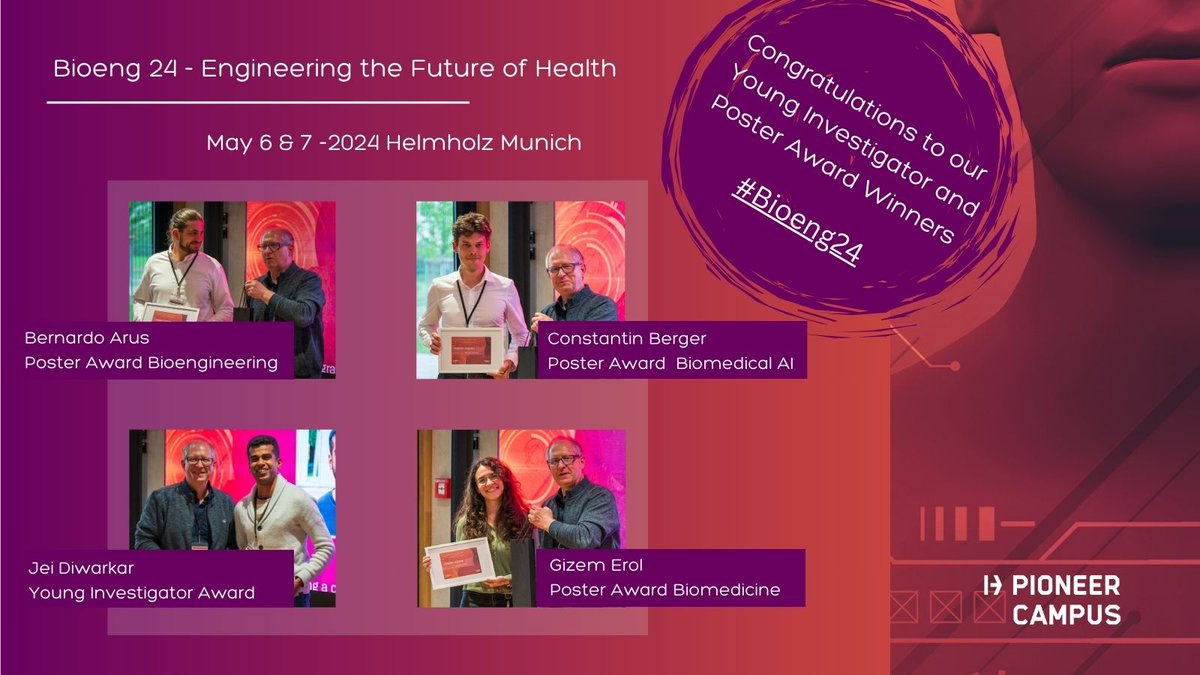 PioneerCampus's tweet photo. !! Honoring #Bioeng24 Awardees !!
@Jei_Diwakar epigenetic remodeling in neuronal reprogramming
#Bioeng B.Arus label-free SWIR Raman scattering
#Biomed Gizem Erol membraneless organelles in ESC-diff.
#AI C.Berger Bayesian approaches for quantitative imaging
https://t.co/hLHW4I4Z7f https://t.co/fZaehFiZZu