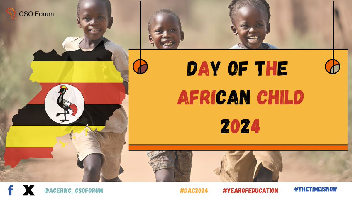 ACERWC_CSOForum's tweet photo. The continental celebration for this year's #Day of the #African #Child will take place in Kiryandongo Refugee Settlement in the Republic of #Uganda🇺🇬. 
The theme for #DAC2024 is Education for All Children in Africa: The Time is Now 

#DAC2024
#Yearofeducation👩‍🎓 📓  ✒️ 🎒 📚 📘 https://t.co/TkcOif4jYJ