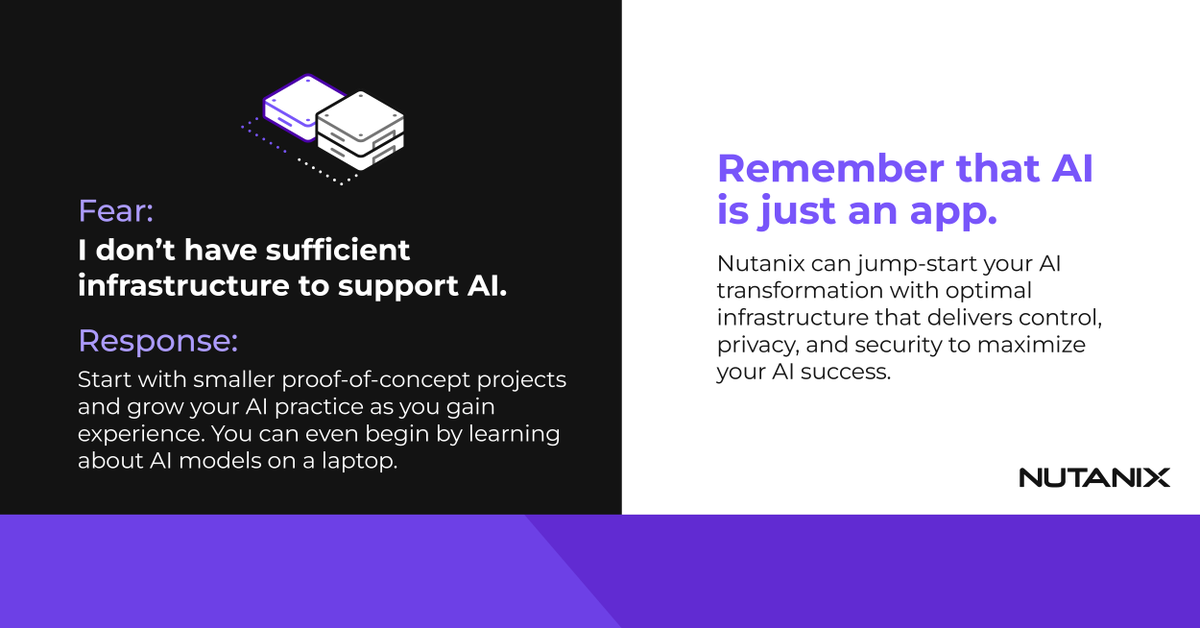 nutanix's tweet photo. Unsure how to get the most out of #AI? These five factors will help you take control and jumpstart #YourAI journey with confidence: https://t.co/3Vq0qCECt2 https://t.co/wDvfGTU2sp