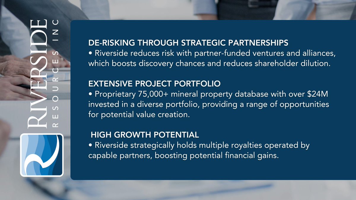 rivres's tweet photo. Why invest in Riverside Resources? ๐ #prospectgenerator #juniormining #canadian $RRI $RVSDF https://t.co/rQfSc8tcAh