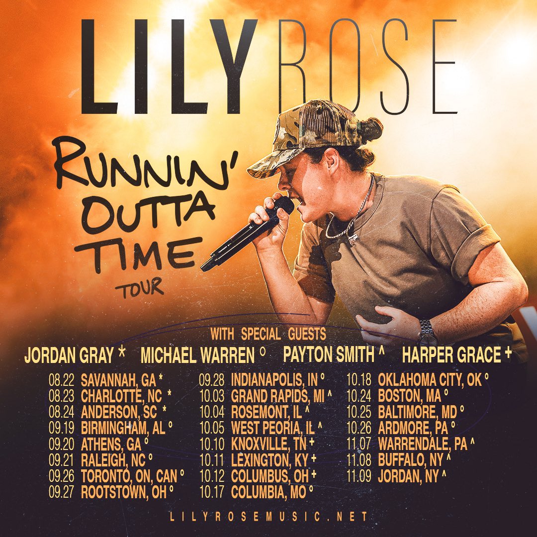 Lily_Rose_Music's tweet photo. Can't wait to see y'all this fall on the Runnin' Outta Time Tour 🤘

Presale tickets and VIP packages are on sale TODAY at 10am Local. Use my code RUNNIN24 to get them today before they go on sale to the public this Friday, June 14 at 10am Local. https://t.co/gjY8fh3KbD https://t.co/ZslFxeDVS9