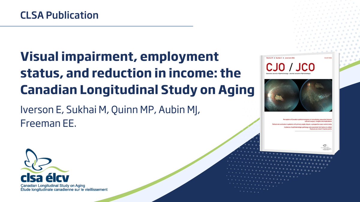 clsa_elcv's tweet photo. CLSAFindings💡: Visual impairment, employment status, and reduction in income: the Canadian Longitudinal Study on Aging

Cc: @EllenFreemanLa1 @uOttawa @CNIB @OttawaHospital @uOttawa_SEPH 

🔗: https://t.co/cf9xwxRDX2 https://t.co/AjcWZLhWzM