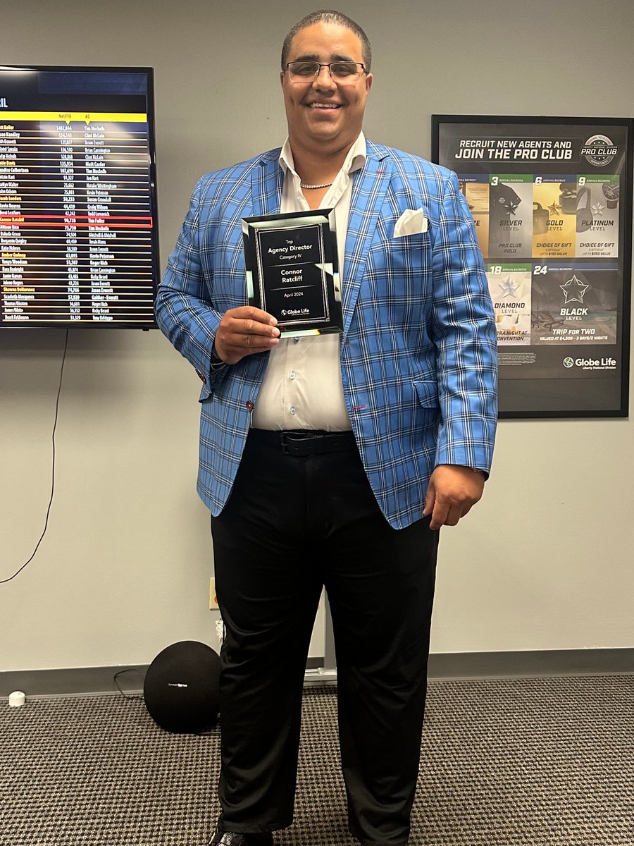 Our company recognizes the top performers each month.  Give it up for Connor and his squad finishing #1 in his category for the month of April!