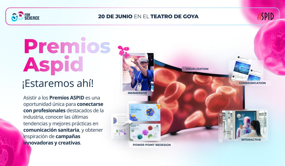 3dforscience_'s tweet photo. 🇪🇸
¡Nos vemos en los Premios Aspid!
Descubre nuestra página: https://t.co/w9FdASDqeq
🇺🇸
See you at the Aspid Awards!
Discover our page: https://t.co/w9FdASDqeq
#PremiosAspid #3DforScience #Innovation #HealthcareCommunication #Health #MedicalAnimation https://t.co/dKPjnyre33
