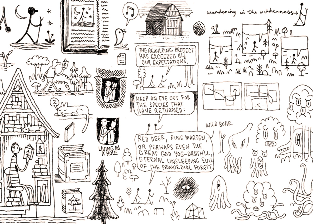 Some sketchbook doodles and the cartoon they led to. 