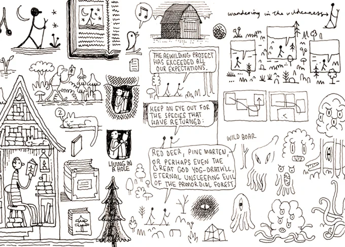 Some sketchbook doodles and the cartoon they led to. 