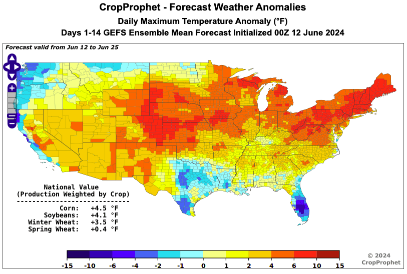 CropProphet's tweet photo. Today's #corn crop commentary highlighted that unfavorable hot conditions will emerge over the next 14 days. There is a significant difference between the 00z GEFS and 00z ECMWF 14 day temp forecasts: The Euro is much warmer.
#agwx #graintraders #oatt https://t.co/RWZzixUV5t