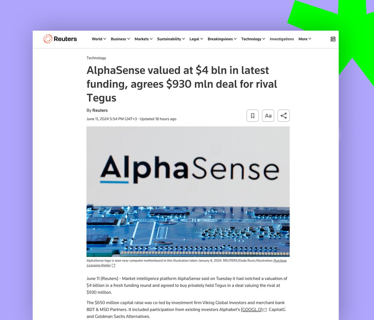 vendepcapital's tweet photo. @AlphaSenseInc has achieved an impressive $4 billion valuation following its latest funding round 💥

In addition, they have agreed to acquire privately-held @TegusHQ  for $930 million, solidifying their leadership in the market intelligence sector. https://t.co/bwKtObC0d9