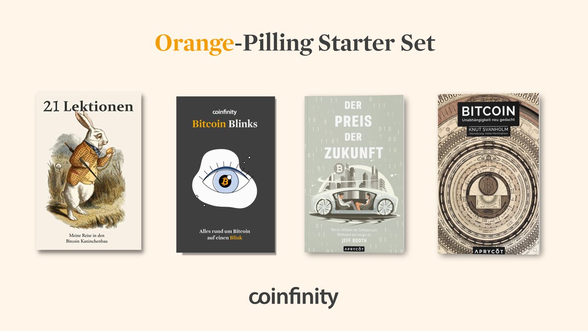 coinfinity's tweet photo. Wir verlosen wieder ein Orange-Pilling Starter Set! 📙📙📙📙

Geballtes #Bitcoin-Wissen von @aprycotmedia zum Lesen und/oder Verschenken!

⚡️21 Lektionen
⚡️Bitcoin Blinks
⚡️Der Preis der Zukunft
⚡️Bitcoin - Unabhängigkeit neu gedacht

Herzen, teilen und folgen um mitzumachen! 🧡 https://t.co/nfdtO05dSv