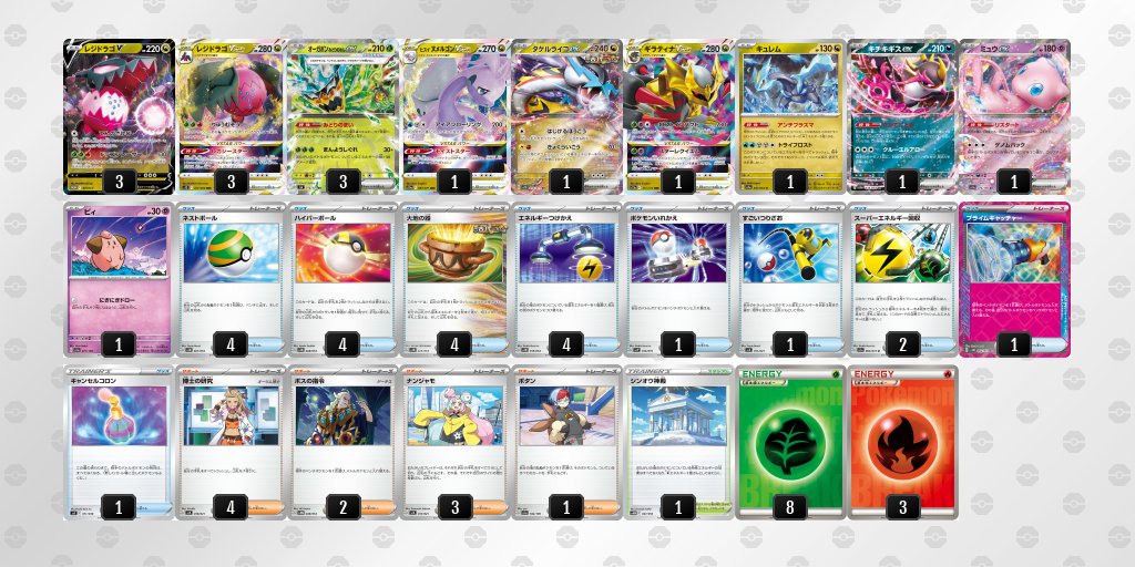 pokeca_book's tweet photo. ナイトワンダラー環境
レジドラゴVSTARのジムバトル優勝デッキを掲載しました。

・先攻でワザが使えたらかなり強力
・後攻が課題
・キュレムやタケルライコ等の逃げるが重いポケモンでスタートしてしまうとそれだけで負けうる

【レジドラゴVSTAR】環境デッキレシピまとめ https://t.co/otwxwMQ3u6 https://t.co/fA5ApBRLaQ
