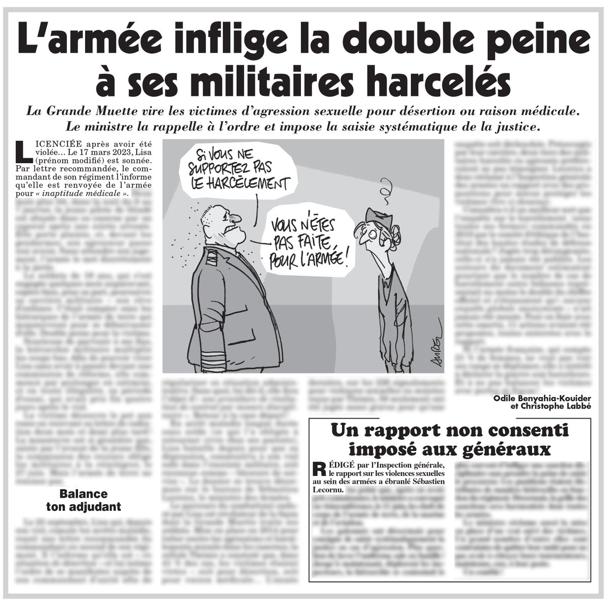 Virée après avoir été violée par un caporal : c’est la terrible épreuve vécue par une soldate de 19 ans. Comme elle, 41% des victimes qui se signalent à la cellule mise en place par les Armées finissent par se faire licencier, soit pour raison médicale, soit pour... désertion !