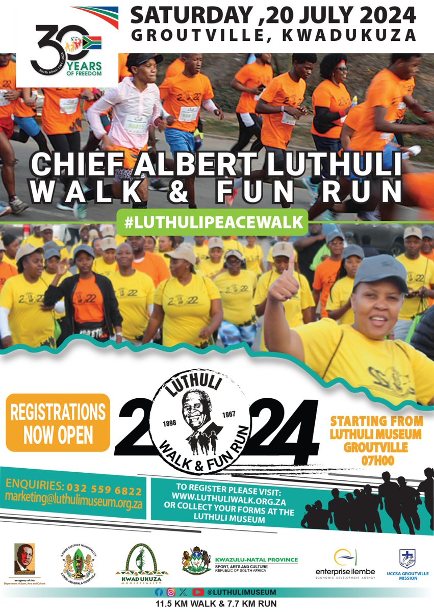 SportArtsCultur's tweet photo. Ready to run? The Luthuli Fun Run & Walk is back!
Register here: https://t.co/Uulpya5vBk and click on the registration tab.
Join #DSACAgency @LuthuliMuseum and partners for a day of family fun and fitness.
#LuthuliPeaceWalk #YouthMonth
#FunRun #FunWalk #FunRunWalk https://t.co/ybbtoyuudm