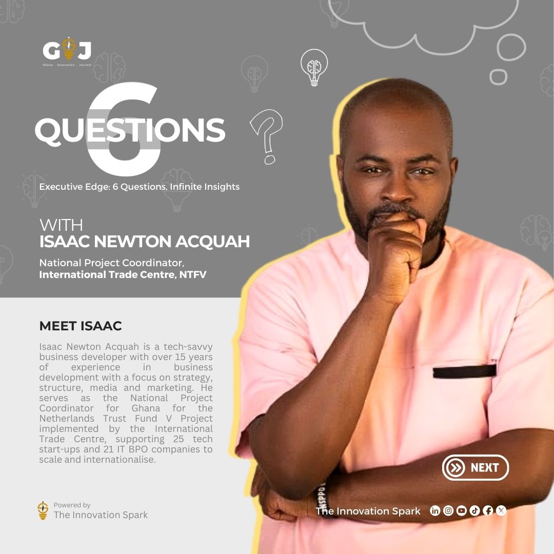 theinnospark's tweet photo. 6 Questions, our rapid-fire Q&A session where we spotlight operators and founders in the African startup ecosystem.
First up? @isaacnewtonIII!
Let's get started!
Don't forget to read the full feature at https://t.co/ghda4reFvZ
#6Questions #ghanainnovationjournal https://t.co/m1nIbz0QBb