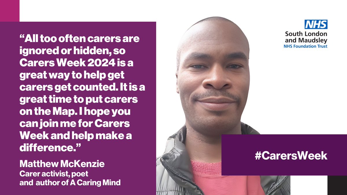 MaudsleyNHS's tweet image. Carers, the unsung heroes among us, deserve recognition for their invaluable support. @mmckenz11, a carer activist and author, highlights the importance of #CarersWeek2024 in counting, recognising, and valuing their incredible work.🌟

Read more: ow.ly/A6JJ50SgL4G