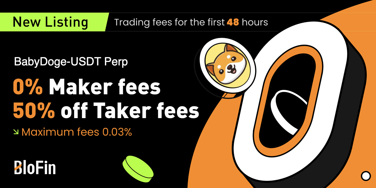 BloFin_Official's tweet photo. 🚨 #BABYDOGEUSDT Perpetual Contract is now available at 11:00 (UTC) on 06/12/2024.

🐶 Trade #BABYDOGE-USDT @babydoge now and enjoy:

✅ 0 Maker fees
✅ 50% off Taker fees

🔗 Details: https://t.co/qWG9F45wlp https://t.co/jUorNx5mYF