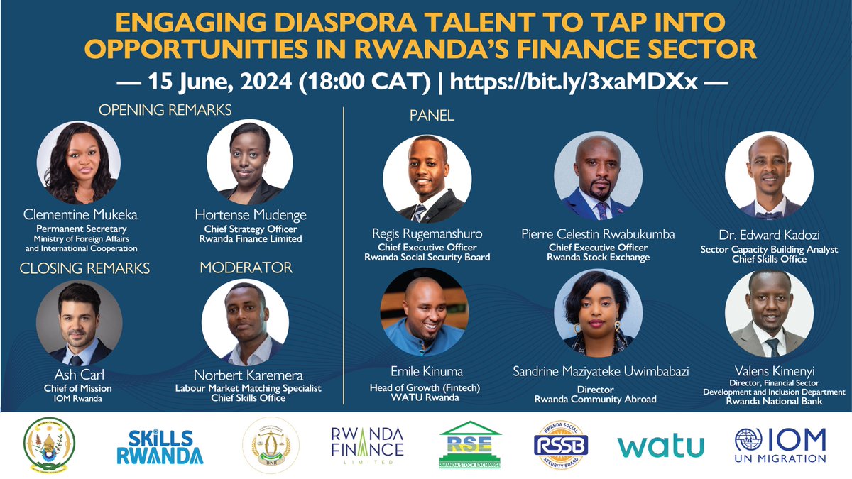 Unlock the Potential of the Rwandan Diaspora 🌍

Join us for a Live Webinar to connect with experts and discover how Rwandans living abroad can fuel the growth of Rwanda's finance sector.

🗓️ Saturday, June 15
⏰ 6:00pm (Kigali Time)

Join online ➡️ bit.ly/3xaMDXx