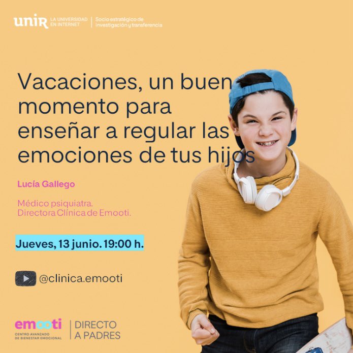 “Vacaciones, un buen momento para enseñar a regular las emociones de tus hijos” 🥺☺️😔😀
🗓️Jueves 13 de junio 
⏰a las 19:00h
#DirectoAPadres #emootie 

educacion.emooti.es/talleres-para-…
