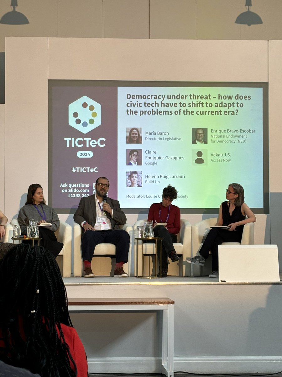 Discussing about how civic tech can adapt to the challenges and threats of democracy  #TICTeC

#transparency #CarbonMarkets #IFFs #CivicTech #OpenData #TICTec2024