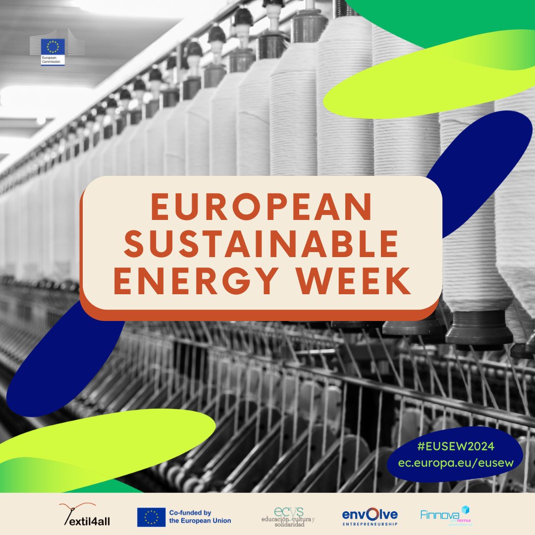 🎯 We are currently in the European Sustainable Energy Week (EUSEW), the biggest annual event dedicated to renewables and efficient energy use in Europe.
🤝From @Textil4all we are really aligned with this week because of the use of energy to produce textiles.
#EUSEW2024 
Join us!