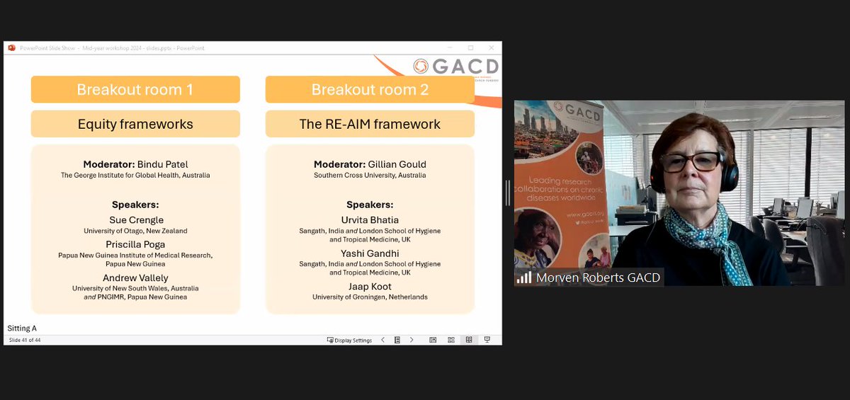 It's breakout room time!

Participants join one of our two breakout rooms to listen to practical applications of the Equity &amp; The RE-AIM frameworks, during the GACD mid-year workshop.

#GlobalHealth #NCD #GACDMidYearWorkshop