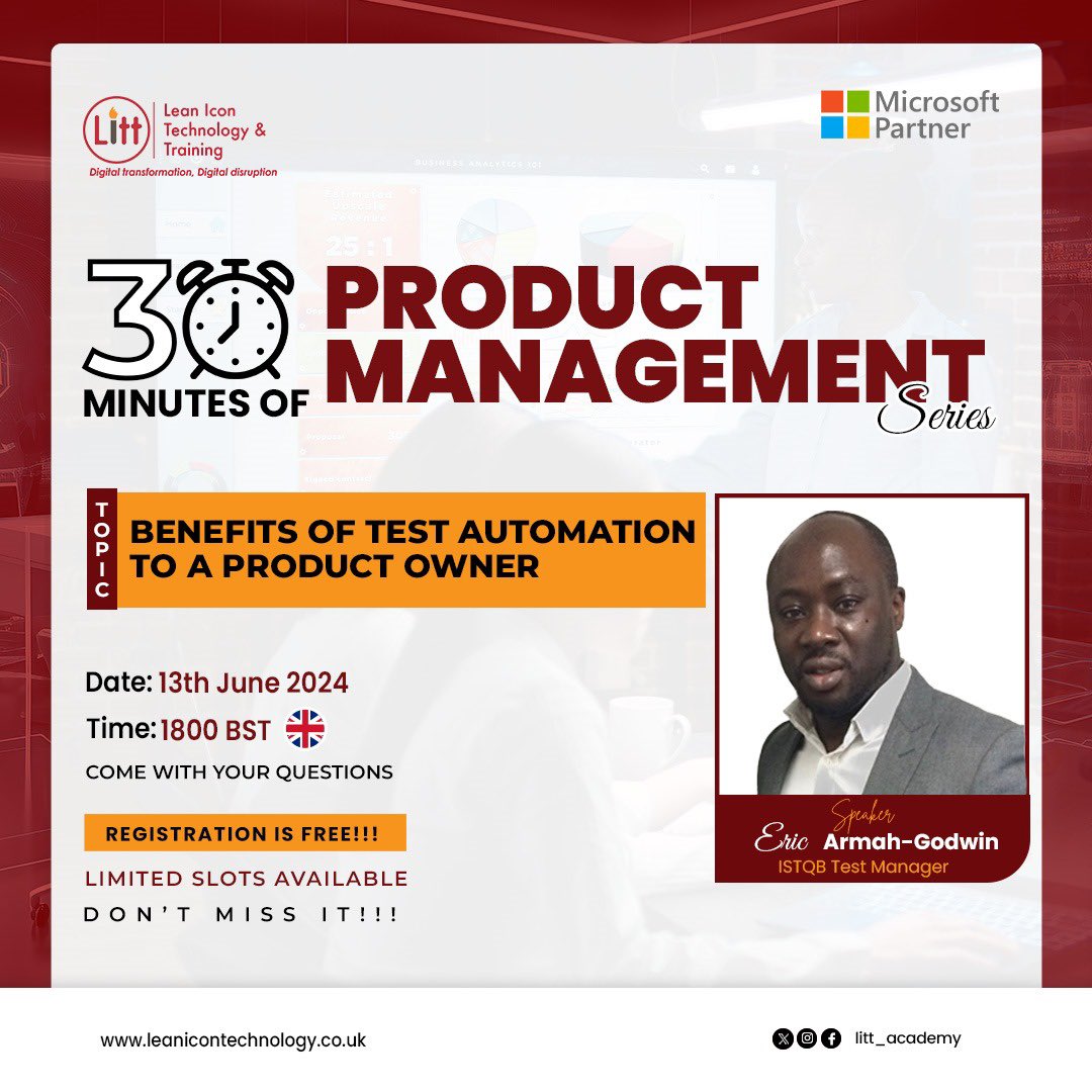 _PMCG's tweet photo. Join us tomorrow at 5:00pm for a 30-minute Product Management series with Eric Armah-Godwin! 

Discover the Benefits of Test Automation to a Product Owner and elevate your product management skills. 

Don't miss out! Register with the link.
https://t.co/z5E7zAPt1L

#PMseries https://t.co/1ENT974t9l