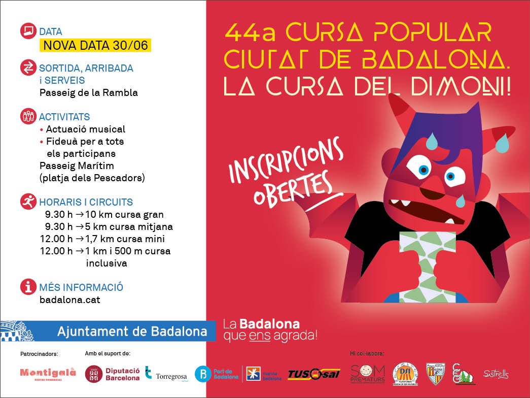 ‼️Demanem al govern del PP un canvi d'horari, cap al vespre, o bé que s'ajorni a la tardor la Cursa Popular.

♨️Algú ens haurà d'explicar per què la cursa dels infants està programada a les 12h d'un 30 de juny.
#Badalona