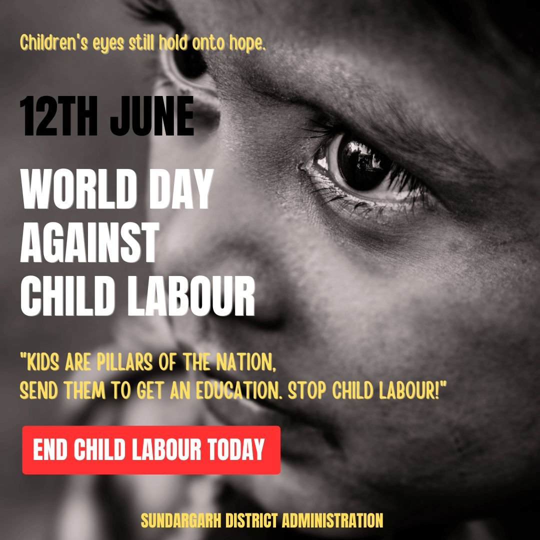DMSundargarh's tweet photo. Every child deserves a carefree childhood free from the burdens of work. Let's join hands to end child labor and build a better future for our children. #saynotochildlabor https://t.co/ejF4twzSIE