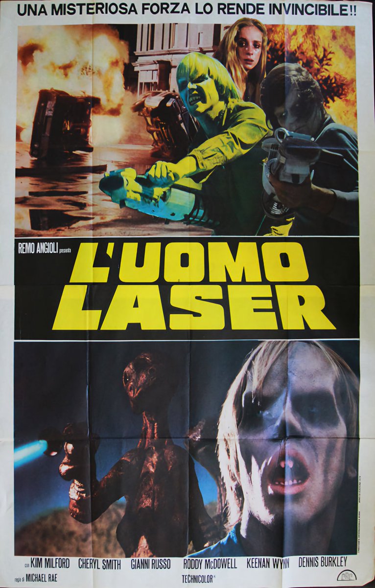 TheFilmFair's tweet photo. Italian movie poster for #Laserblast (1978  - Dir. #MichaelRae) #KimMilford #RoddyMcDowall #RainbeauxSmith https://t.co/UJYShoJ0mc