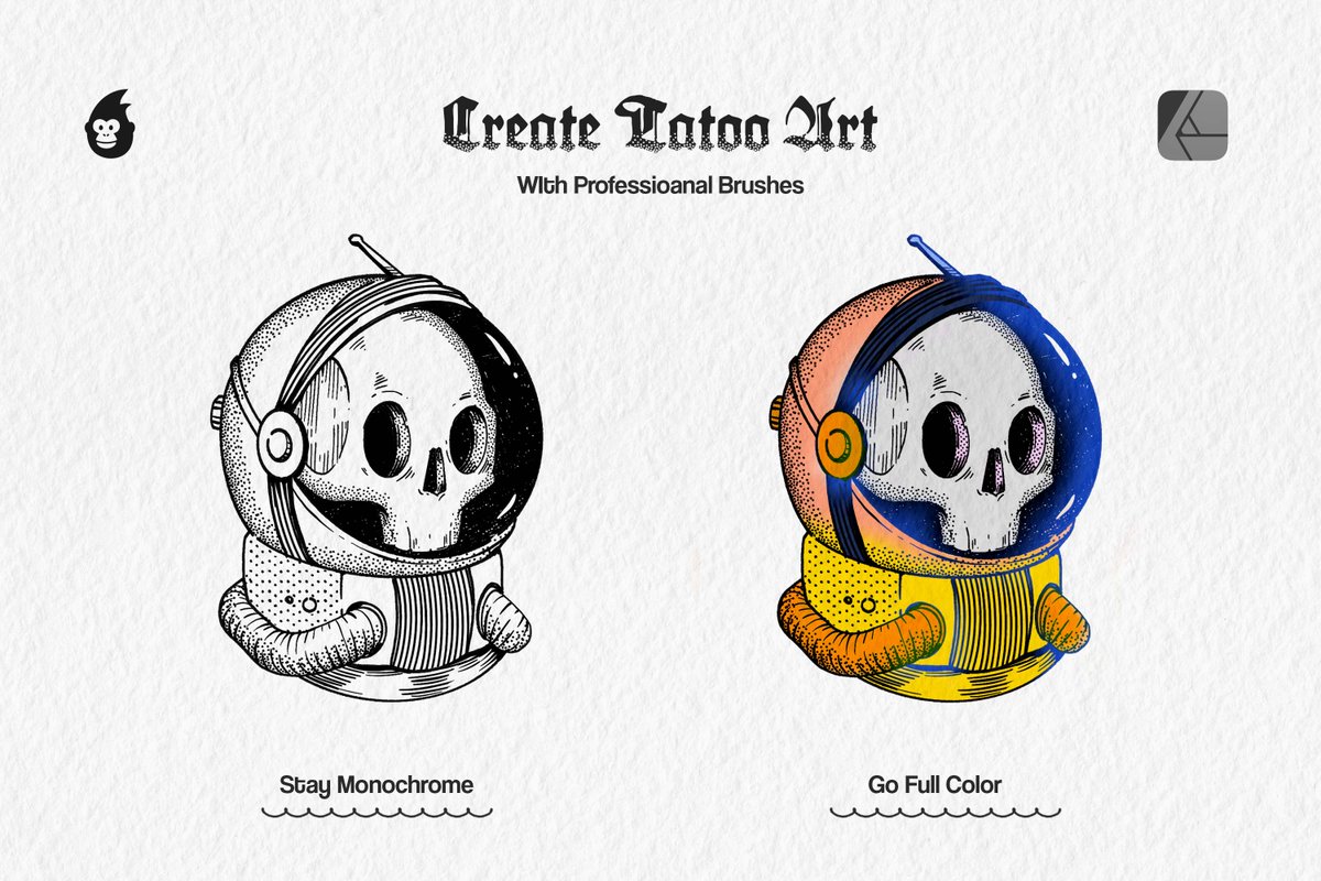brushapes's tweet photo. Fine liners and inkers are the go-to tattoo art brushes. They allow precise and clean lines, mimicking the look of a tattoo needle. Less common tools are shaders, stipples, texture, lettering, pattern brushes, and more.
https://t.co/aa1P9XShBX https://t.co/AIzZdCm8Nf