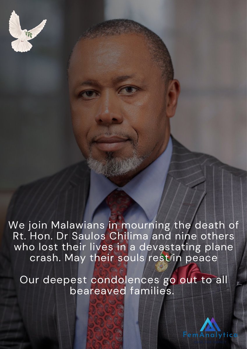 We join Malawians in mourning the loss of Dr Chilima and nine others. Condolences to the bereaved families.