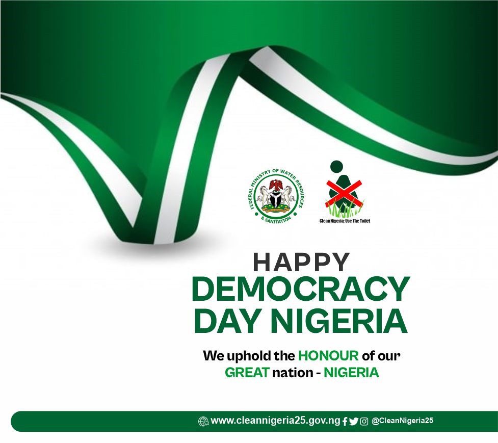 CleanNigeria25's tweet photo. 🇳🇬On this Democracy Day, let's vote for sanitation! 🗳️ Your choice to use the toilet contributes to a democratic Nigeria free from open defecation. Make your pledge today. #EndOpenDefecation #DemocracyDay2024 #CleanNigeriaCampaign https://t.co/fyb3xOfzSR