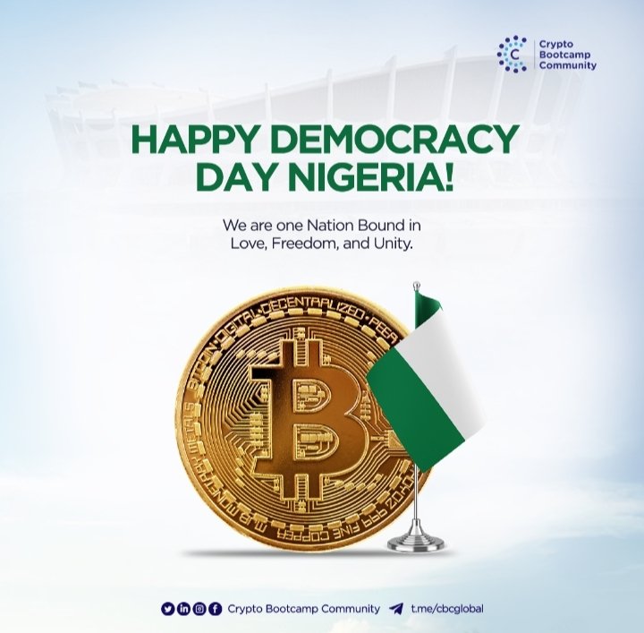 _CryptoBootcamp's tweet photo. Guess what Bootcampers? ๐ค
It's Democracy Day in Nigeria today ๐ฅณ
Happy Democracy Day to our Nigerian community ๐ฅฐ
#democracyday #cbccommunity #NigeriaDemocrayDay https://t.co/d2jm1GZ2UX