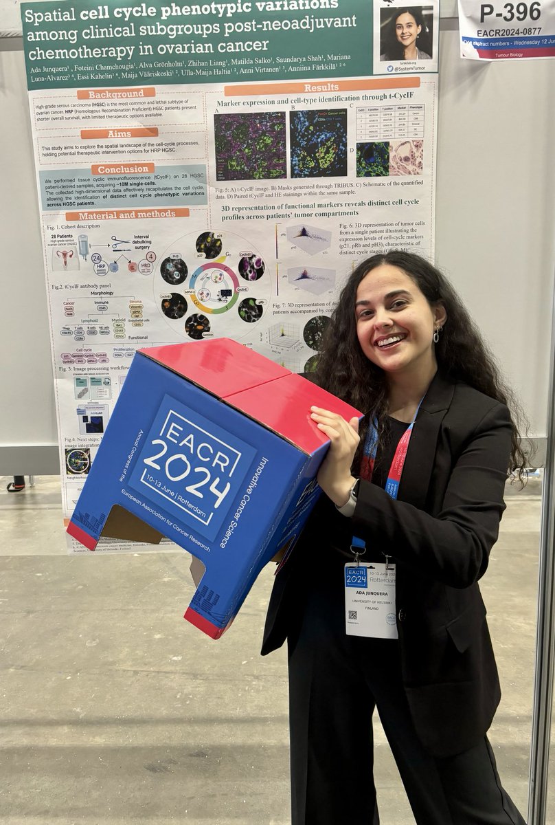 The time to present my poster in #EACR2024 has come 🤩 Please come to my poster P-396 to learn more about how we study spatially the cell cycle in patient-derived samples !!🔄🔄 Also, check out ⁦<a href="/FrandoPV/">Fernando Perez-Villatoro</a>⁩’s exciting work in neighbouring P-399