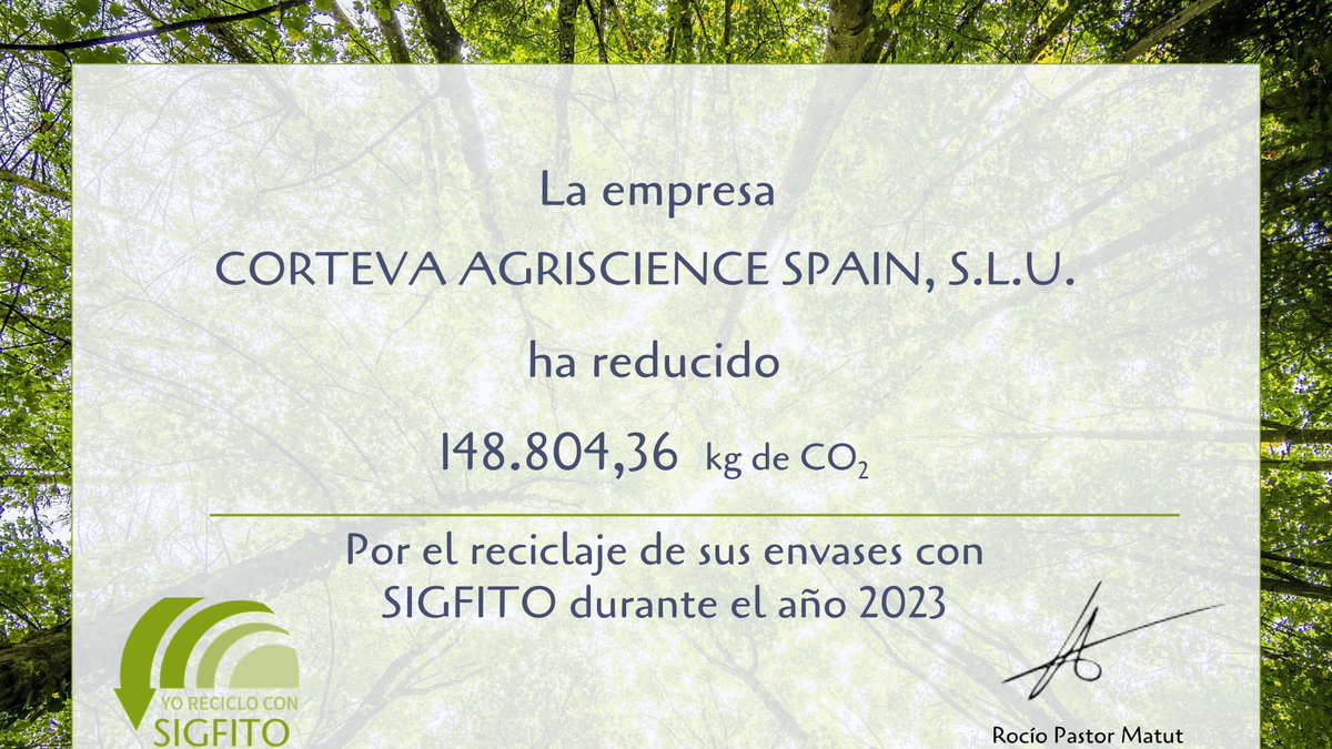 CortevaES's tweet photo. En Corteva, seguimos trabajando en nuestro compromiso por la sostenibilidad y el cuidado del medioambiente. 🌱💙
En 2023, hemos reducido +148.000kg de CO2 por el reciclaje de nuestros envases con @sigfito. 🔝
#CultivandoElProgreso https://t.co/C10We4WMi7
