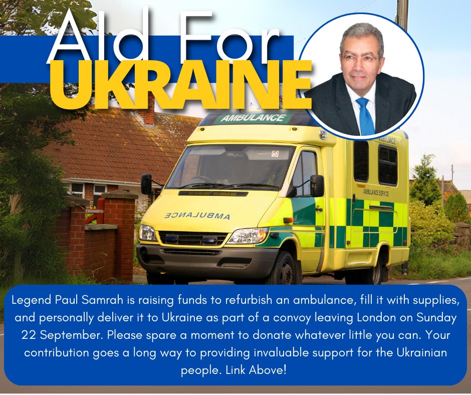 ct_sussex's tweet photo. 🚑 Aid for Ukraine!
Paul Samrah is raising funds to refurbish an ambulance and deliver it to Ukraine on 22 Sept. Your donation can provide invaluable support. He's a quarter of the way there!
🔗 https://t.co/J8ELnHgmGb
#AidForUkraine #SupportUkraine #HumanitarianAid https://t.co/m7laG45ntt