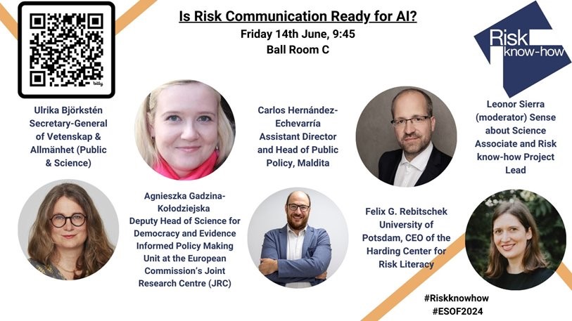 Vetenskap & Allmänhet (Public & Science Sweden) (@vetenskapoallm) on Twitter photo and Is #RiskCommunication Ready for #AI? - 14TH OF JUNE, 09:45-11:00 (BALL ROOM C) <a href="/senseaboutsci/">Sense about Science</a> <a href="/Risk_Literacy/">Harding Center</a>
<a href="/maldita/">Maldita.es</a> and Is #RiskCommunication Ready for #AI? - 14TH OF JUNE, 09:45-11:00 (BALL ROOM C) <a href="/senseaboutsci/">Sense about Science</a> <a href="/Risk_Literacy/">Harding Center</a>
<a href="/maldita/">Maldita.es</a>