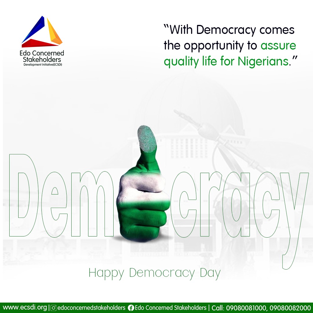 "One nation bound in freedom, peace and unity"

When we perform our civic duties and encourage others to do the same, we keep democracy alive. 

Let's learn from our past, to choose what's best for our future.

Happy Democracy Day ECSDITES✌🏽✌🏽✌🏽