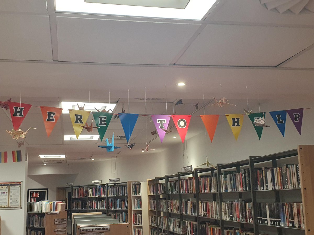 HWSFLibrary's tweet photo. One of the best aspects of any library is the librarians that are there to help with anything and everything. 
Take a look to the sky (amongst the cranes) for a little reminder! 👋📚🤩 https://t.co/YZvbkYKUan