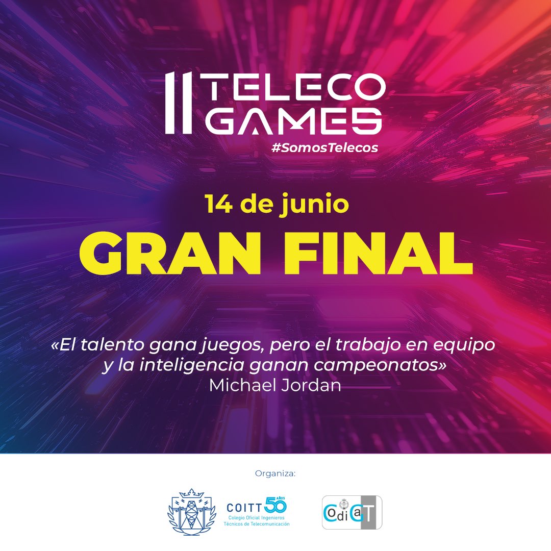 TelecoGames's tweet photo. #2TelecoGames llega a su fin… un campeonato que ha puesto a prueba al alumnado participante para desafiar un reto social con las cómo las #Telecomunicaciones como aliadas de los #ODS 🆙
Innovación y creatividad… que serán premiadas‼️
Te lo contamos el 14 junio 👀 https://t.co/wnPLHdavI2