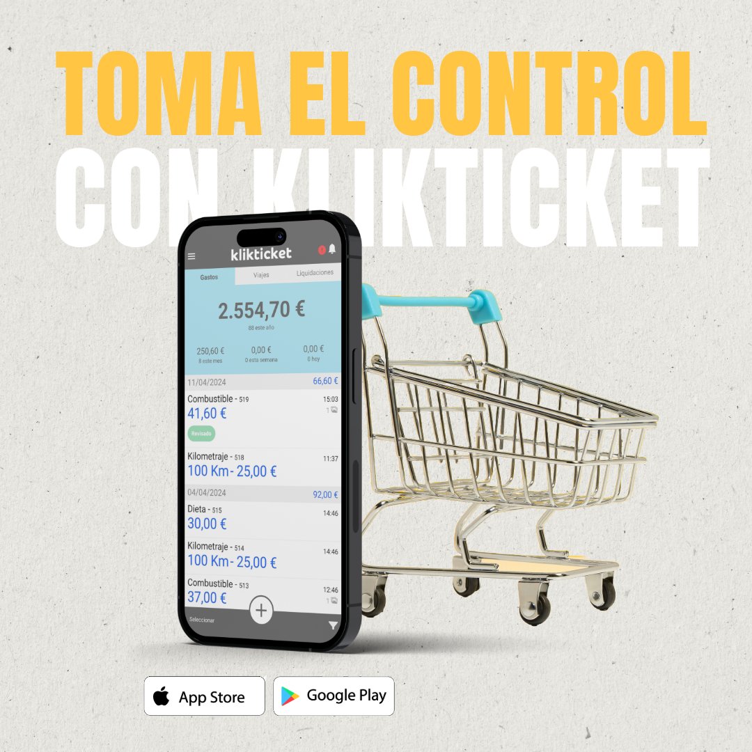¡Descarga la App de Klikticket y aprovecha los 30 días gratis de periodo de prueba!
#Klikticket #notasdegastos