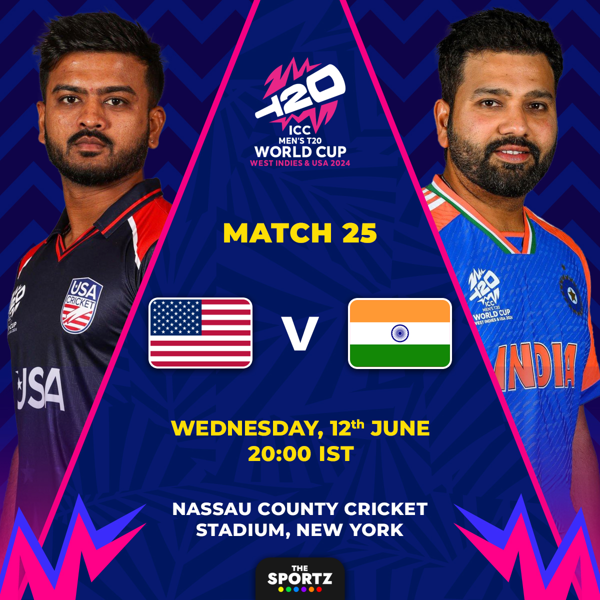 TheSportzIndia's tweet photo. Two unbeaten teams from Group A, India and USA, take on each other today in New York!
Both the teams will be looking to seal the Super 8 spot with a win today 🏏
#T20WorldCup #USAvIND #MonakPatel #RohitSharma #NewYork #Cricket https://t.co/gQsjwanWYh