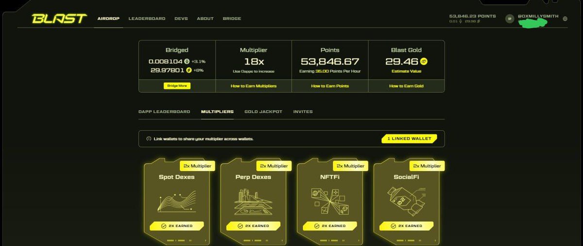 0xmillysmith's tweet photo. Since @zksync Fvcked up with $ZK Allocation, Am staying positioned 🎯 with $BLAST, hopefully they don't fvck up also 😔🪂
Currently have 53k points and 29 gold
Start BLAST farming here: https://t.co/PtEBRd7quo
Make sure you bridge using official after using the link, even if it’s once.