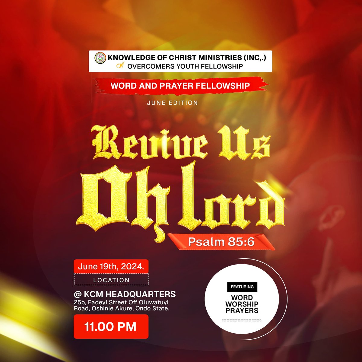 TheTemitop's tweet image. 🦵"How beautiful are the feet of them that proclaim the good news"

🥳 WORD AND PRAYER FELLOWSHIP JUNE EDITION is a good news, so tell a colleague that it is happening in 7️⃣ days.

👀 See you there

#WordWorshipPrayer
#ReviveUsOhLord
#OYF