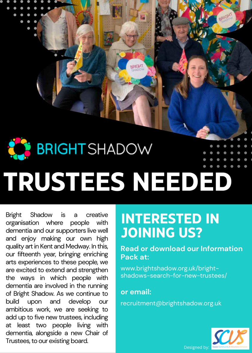 **VOLUNTEER OPPORTUNITY**
<a href="/BrightShadow_uk/">Bright Shadow</a> are recruiting up to five new trustees to join their board, including at least two people living with dementia, and also a new Chair of Trustees. Interested? See details in advert below: