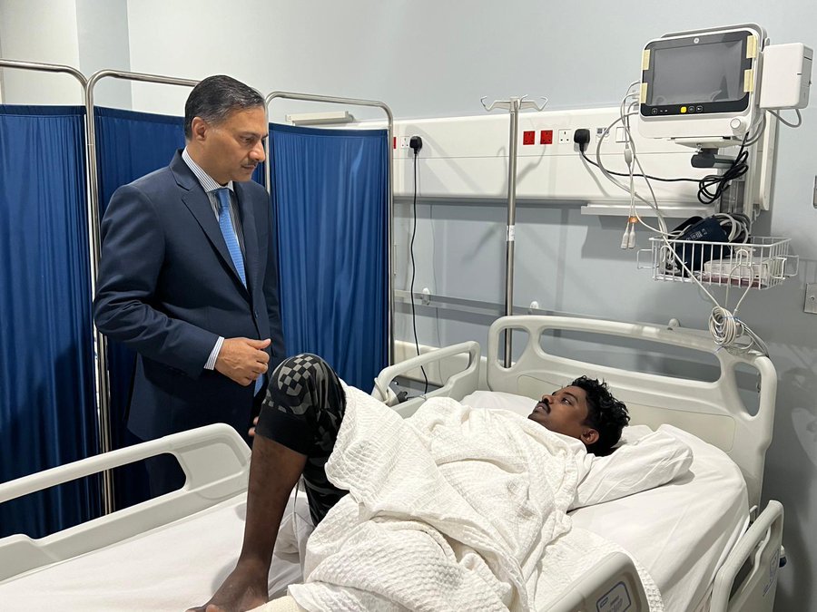 thetimespatriot's tweet image. #Update | Adarsh Swaika, Ambassador of India to Kuwait, visited Farwaniya Hospital where 6 workers, mostly Indians, injured in today's fire were admitted. Hospital authorities confirmed 4 have been released, 1 transferred to Jahra Hospital, &amp;amp; 1 in stable condition. #IndiaInKuwait