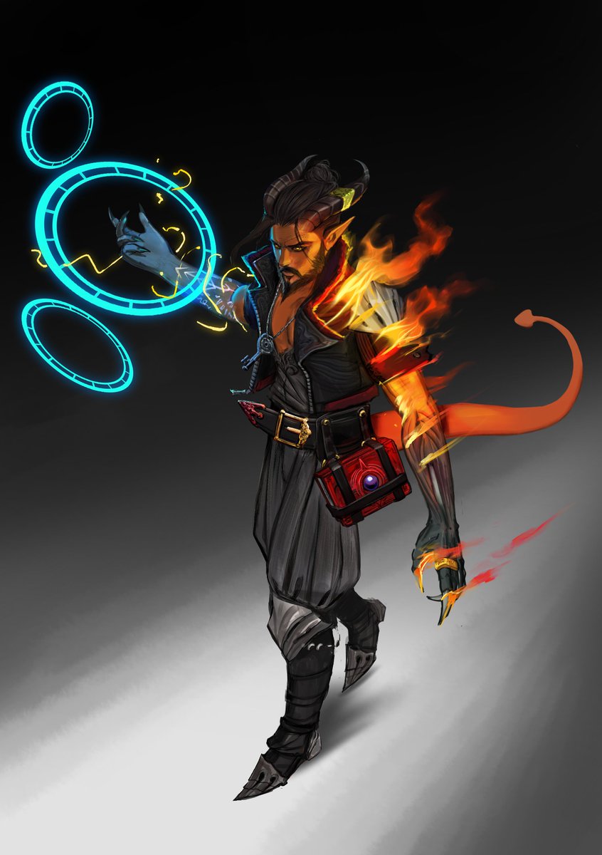 un tiefling #dnd #commission #tiefling #fire #magic #zombie #hand #main #character #fantasy #illustration #fyp