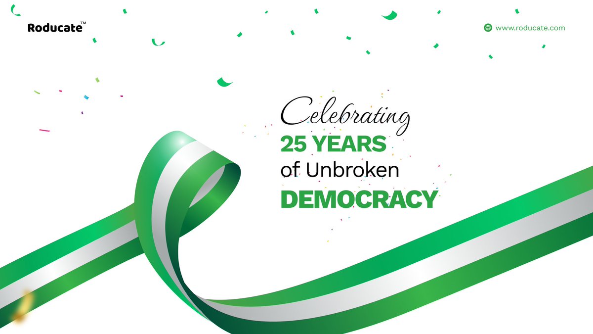 roducate's tweet photo. Celebrating A Quarter-Century Of Democracy: Here is to the enduring spirit of our nation and the continuous pursuit of a brighter, more democratic future.
#DemocracyDay #Nigeria #Roducate https://t.co/mUFZuw8l7E