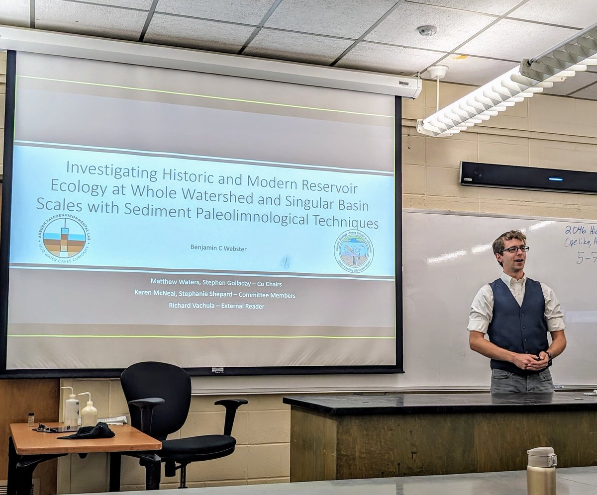 Bankclimber's tweet photo. In mud lies knowledge! Congrats to @BenCWebster for successfully defending his dissertation @AuburnWater on the paleolimnology of reservoir sediments. The first of hopefully many from the @Waters_Paleolim lab. I have learned so much from this collaboration. #mud #curiosity #fun https://t.co/1aWGq2We8Y